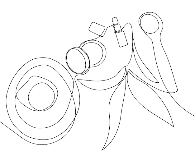 Continuous drawing of one line of bottles with oil or honey or lemon or lime juice for scrubbing