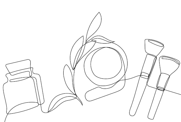 Continuous drawing of one line of bottles with oil or honey or lemon or lime juice for scrubbing and