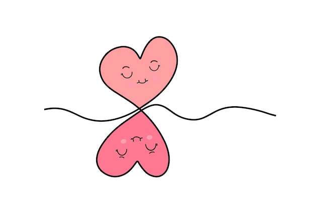 Continuous drawing of two hearts A pair of hearts Fashionable minimalist illustration