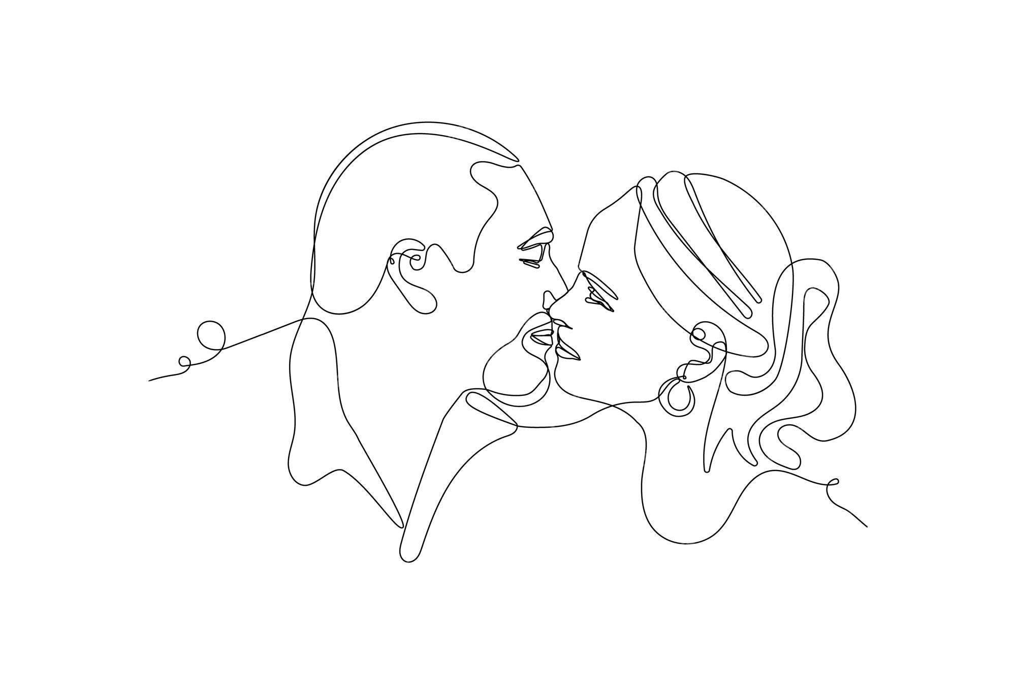 Minimalist Couple Kiss Sketch Abstract Art Print Of A Couple