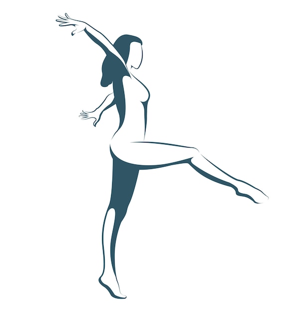 Continuous drawing with one line. The girl is frozen in a dance pose, a beautiful dance pose. Vector