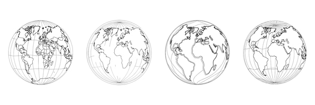 連続地球線画シンボル 世界地図 一本線アート 地球儀 手描き記章