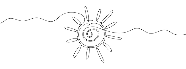 Vector continuous editable line drawing of sun single line sun icon