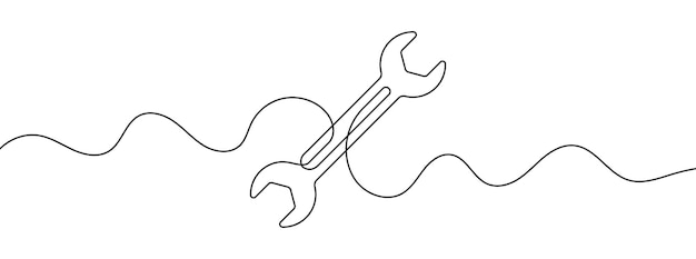 Vector continuous editable line drawing of wrench single line wrench icon