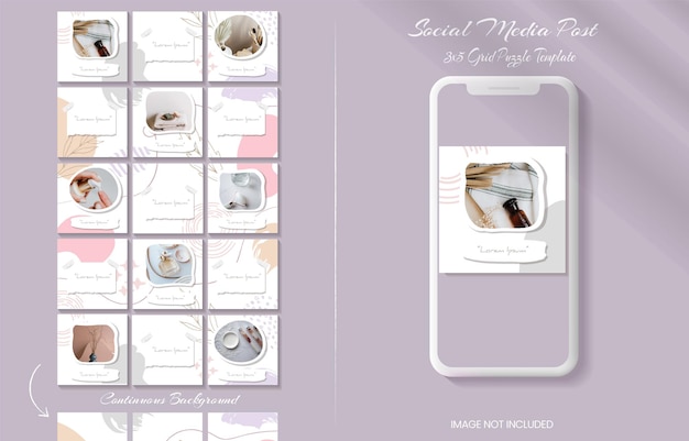Continuous Instagram post template in grid puzzle style