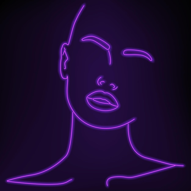 Vector a continuous line of an abstract face with a neon effect