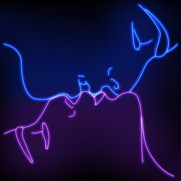 A continuous line of an abstract face with a neon effect