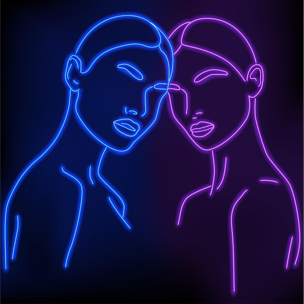 A continuous line of an abstract face with a neon effect