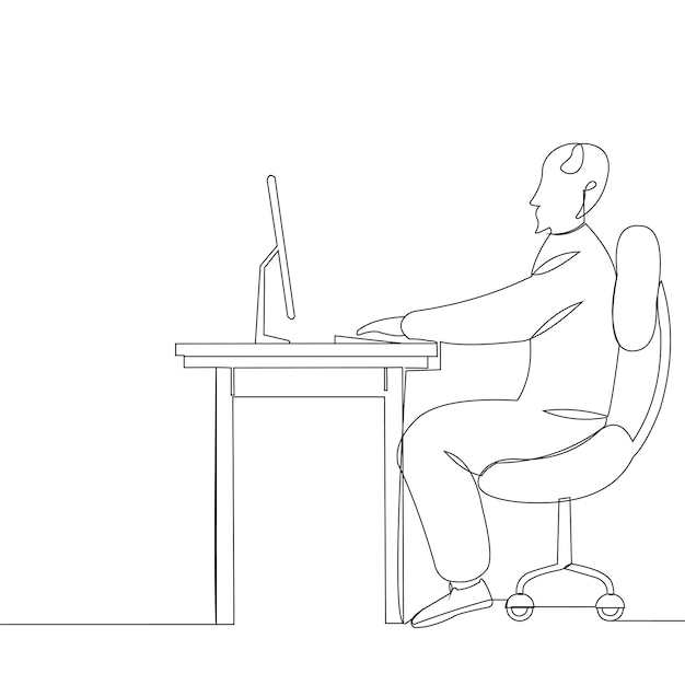 continuous line of another person sitting working in the office