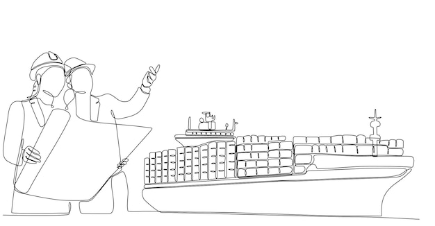 continuous line of architects designing cargo ships