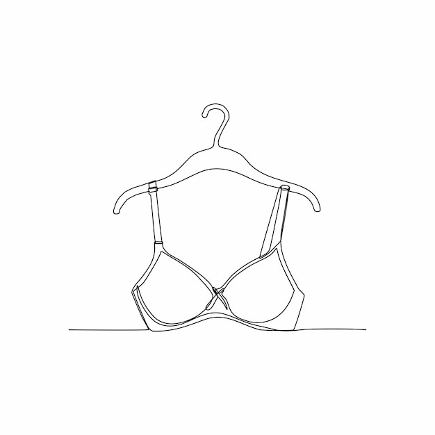 continuous line art of clothes hanger hand and bra