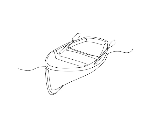 Vector continuous line art drawing of wooden fishing canoe wooden fishing boat single line art drawing vector illustration