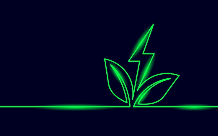 Vector continuous line art green energy concept. sustainable power storage electric neon rechargeable supply. charging battery eco global planet solution. hand drawing sketch vector illustration.