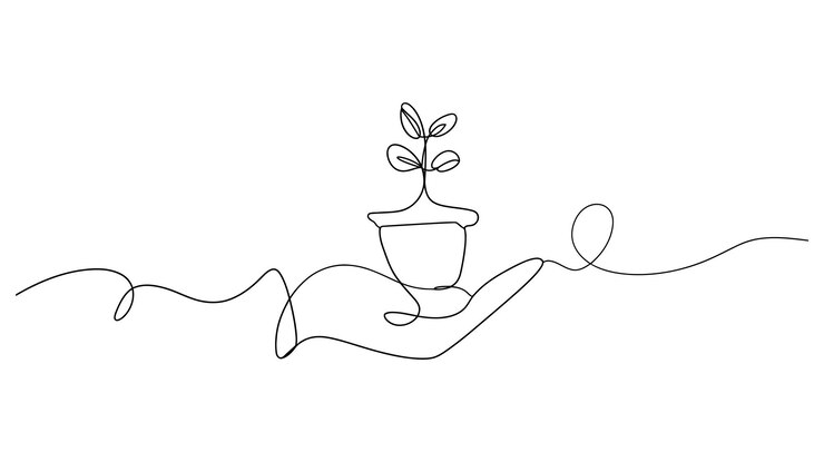 Vector continuous on line art growing sprout plant leaves seed grow soil seedling eco natural farm concept