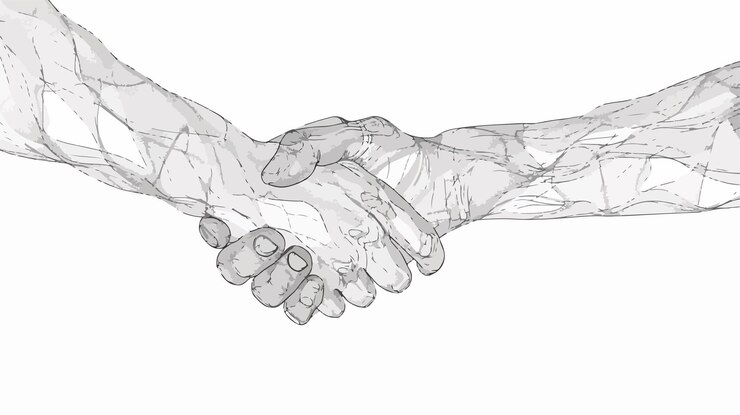 Vector continuous line art handshake engraving black