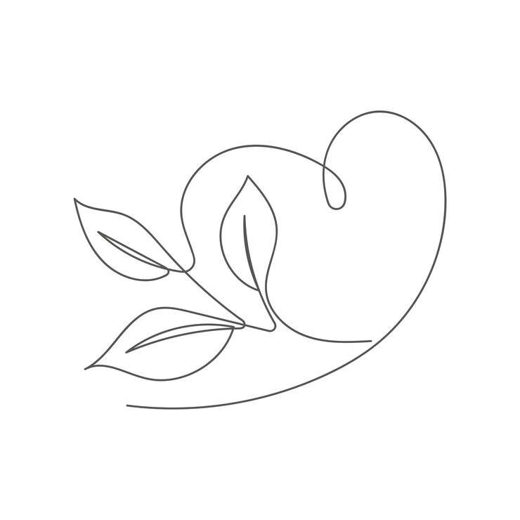 Continuous line art heart with leaves eco symbol