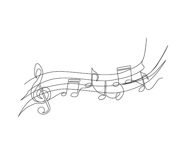 Vector continuous line art of music note one line drawing abstract music notation musical concept