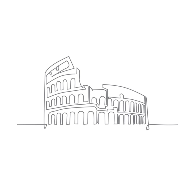 Вектор Непрерывное линейное искусство амфитеатра колизей, достопримечательность историческое культовое здание в риме однолинейный рисунок с активным штрихом