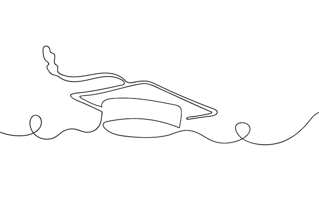 Continuous Line Art of Graduation Cap met diploma voor academische en educatieve thema's