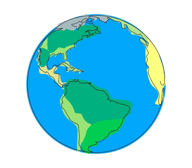 Vector continuous line art or one line drawing of global on white background north and south america