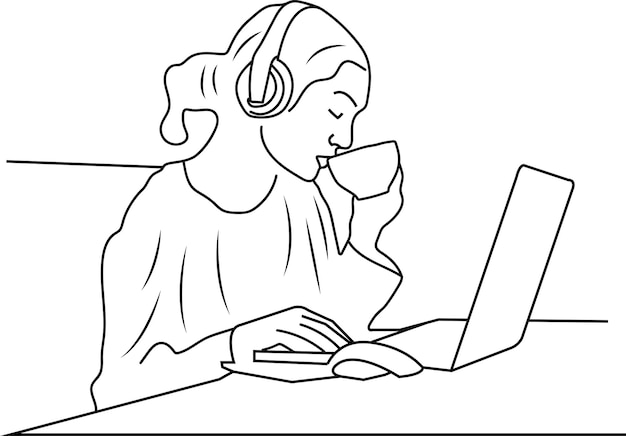 continuous line art of professional young business man using mobile phone tablet computer work