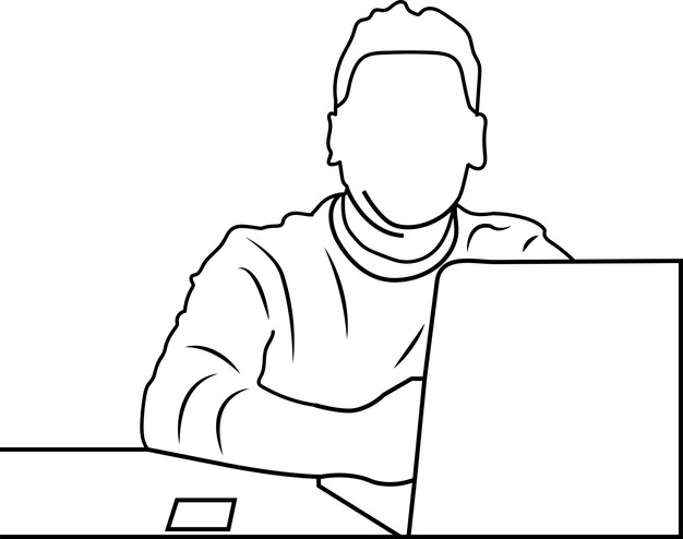 continuous line art of professional young business man using mobile phone tablet computer work