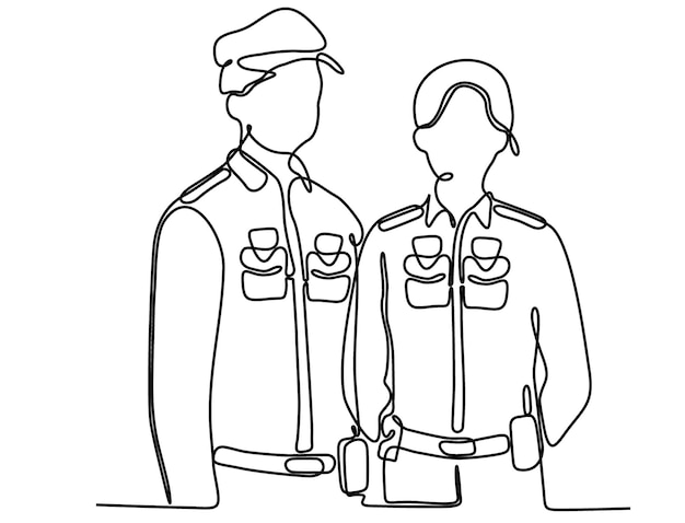 continuous line art vector illustration Police officer in uniform