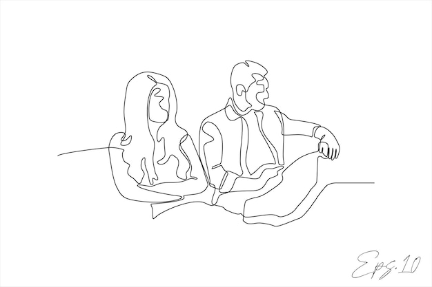 座っている 2 人のカップルの連続ライン アート ベクトル イラスト