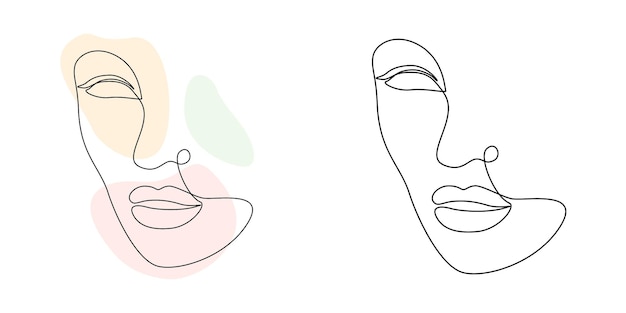 Continuous line art woman face with abstract shapes. Elegant minimalistic portrait