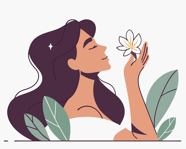Continuous line art woman with flower illustration