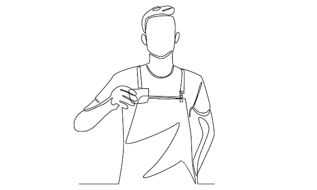 continuous line of barista at work in a cafe