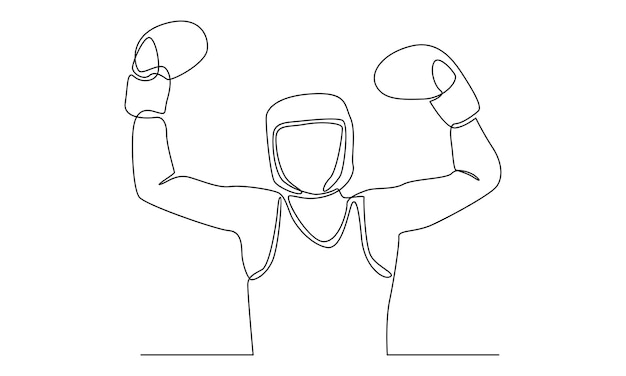 Vector continuous line of boxer raising his hands