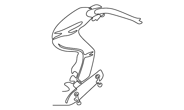 Vettore linea continua di ragazzo che gioca a skateboard illustrazione