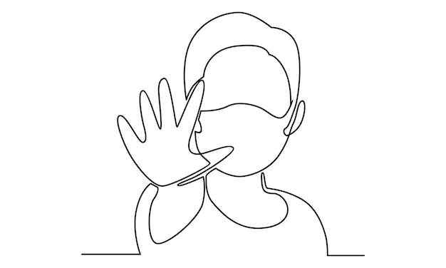 Continuous line of boy wearing mask illustration