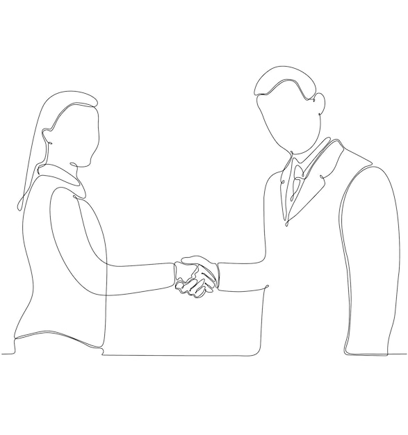 continuous line business woman and man shaking hands