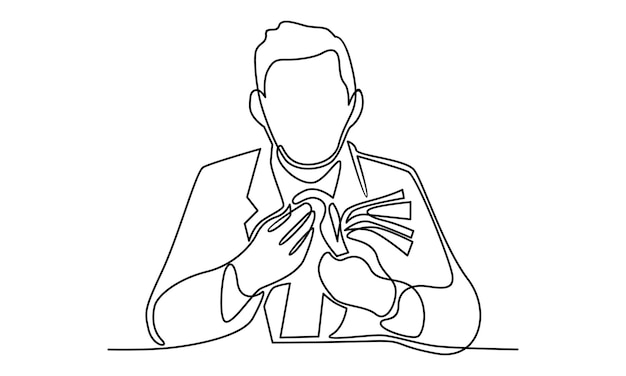 Continuous line of businessman counting money illustration