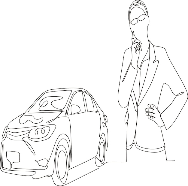 Vector continuous line of businesswomen selling cars