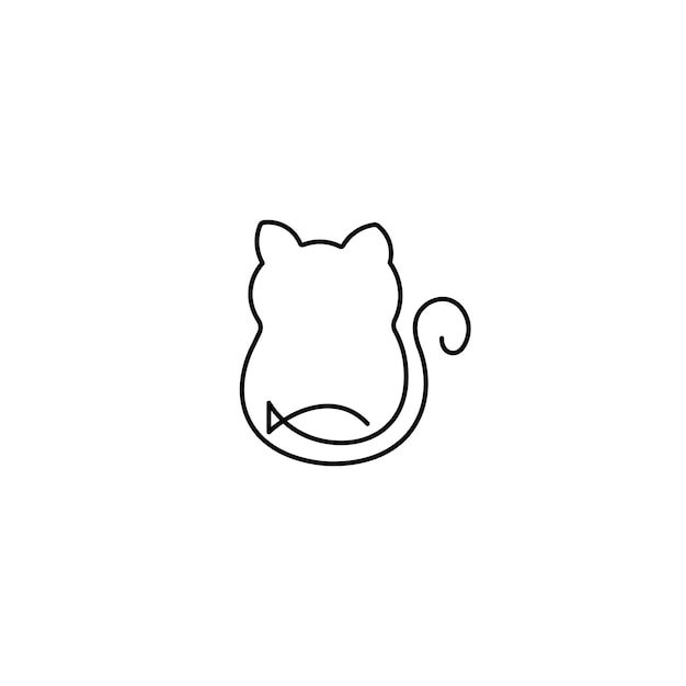 Vector continuous line cat with fish. a minimalistic cat and fish line monoline logo vector icon