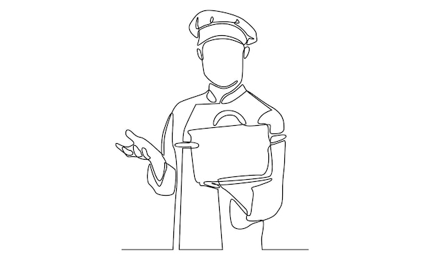 continuous line of chef holding pot of meal