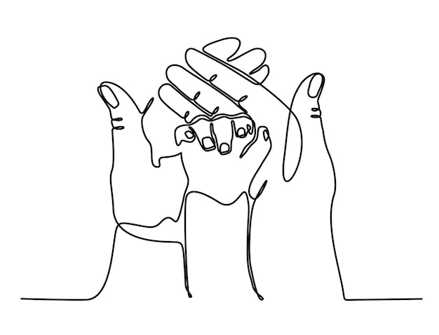 Vector continuous line of a childs hand holding his parents hand a symbol of love and care