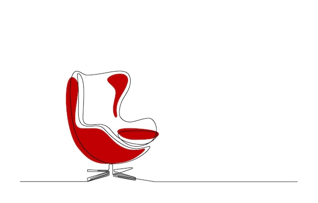 Непрерывный цветной рисунок яичного кресла одна линия интерьера гостиная с современной мебелью и абстрактными формами одна линия ручной рисунок контур редактируемый штрих иллюстрация каракули