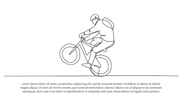 Вектор Непрерывная линия дизайна молодого человека развлекался на велосипеде
