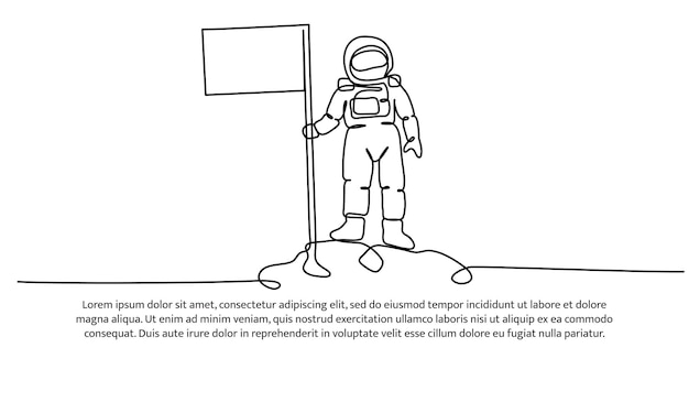 フラグを掲げている宇宙飛行士の連続ラインデザイン