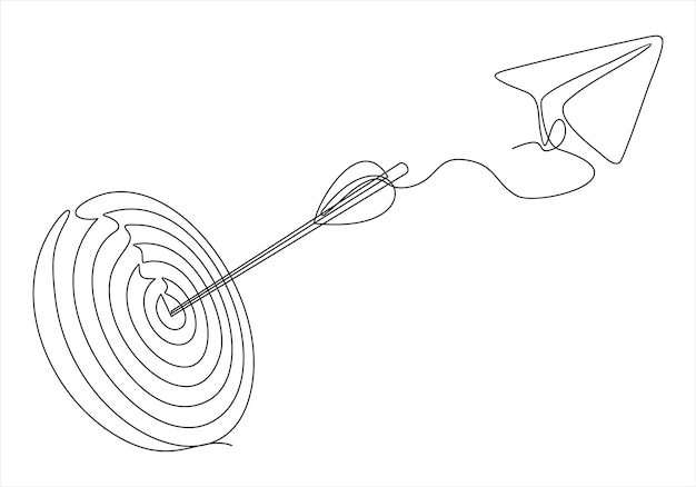 Vector continuous line design of paper airplane flying towards target circle