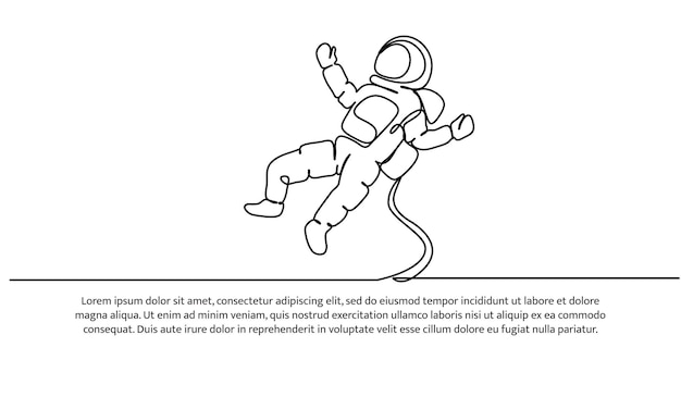 Continuous line design of spaceman travel decorative elements drawn on a white background