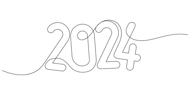 Vector continuous line drawing 2024 number design logo minimalism