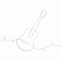 Vector continuous line drawing of acoustic guitar