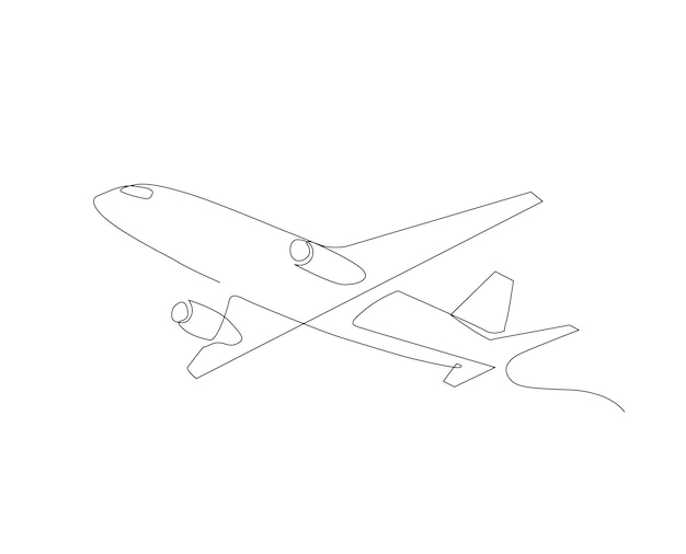 Disegno a linea continua dell'aeroplano concetto artistico a una linea singola di aereo che vola da destra a sinistra