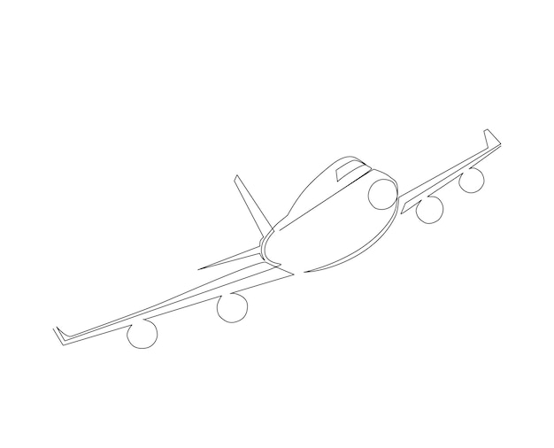Непрерывный рисунок линии самолета Одна линия искусства концепция самолета, летящего справа налево