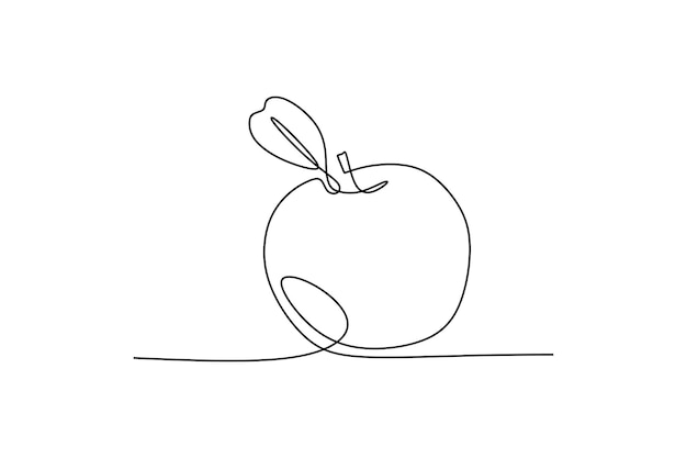 Continuous line drawing of apple with leaf